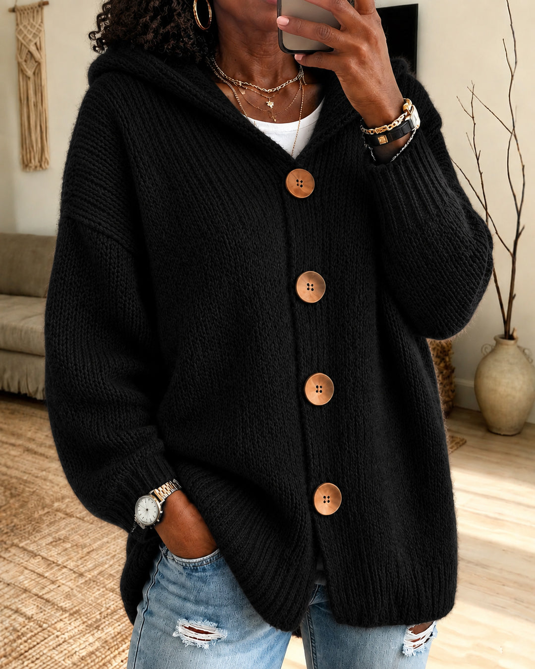 Women's Oversized Hooded Chunky Knit Cardigan