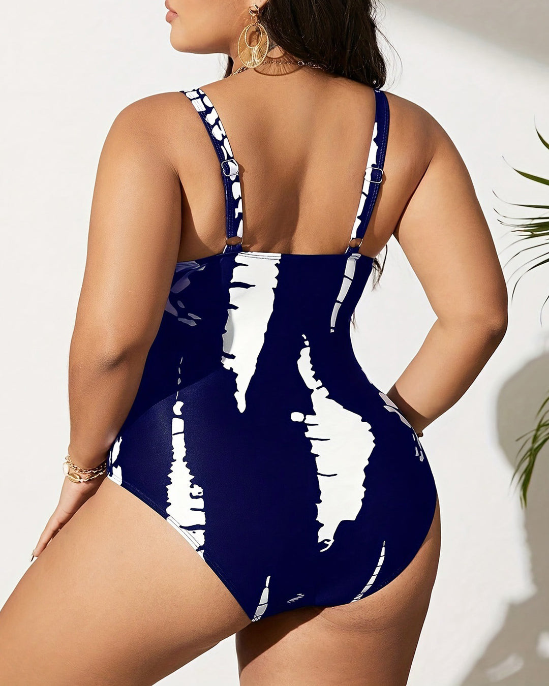 Plus Size Tie-Dye V-Neck One-Piece Swimsuit