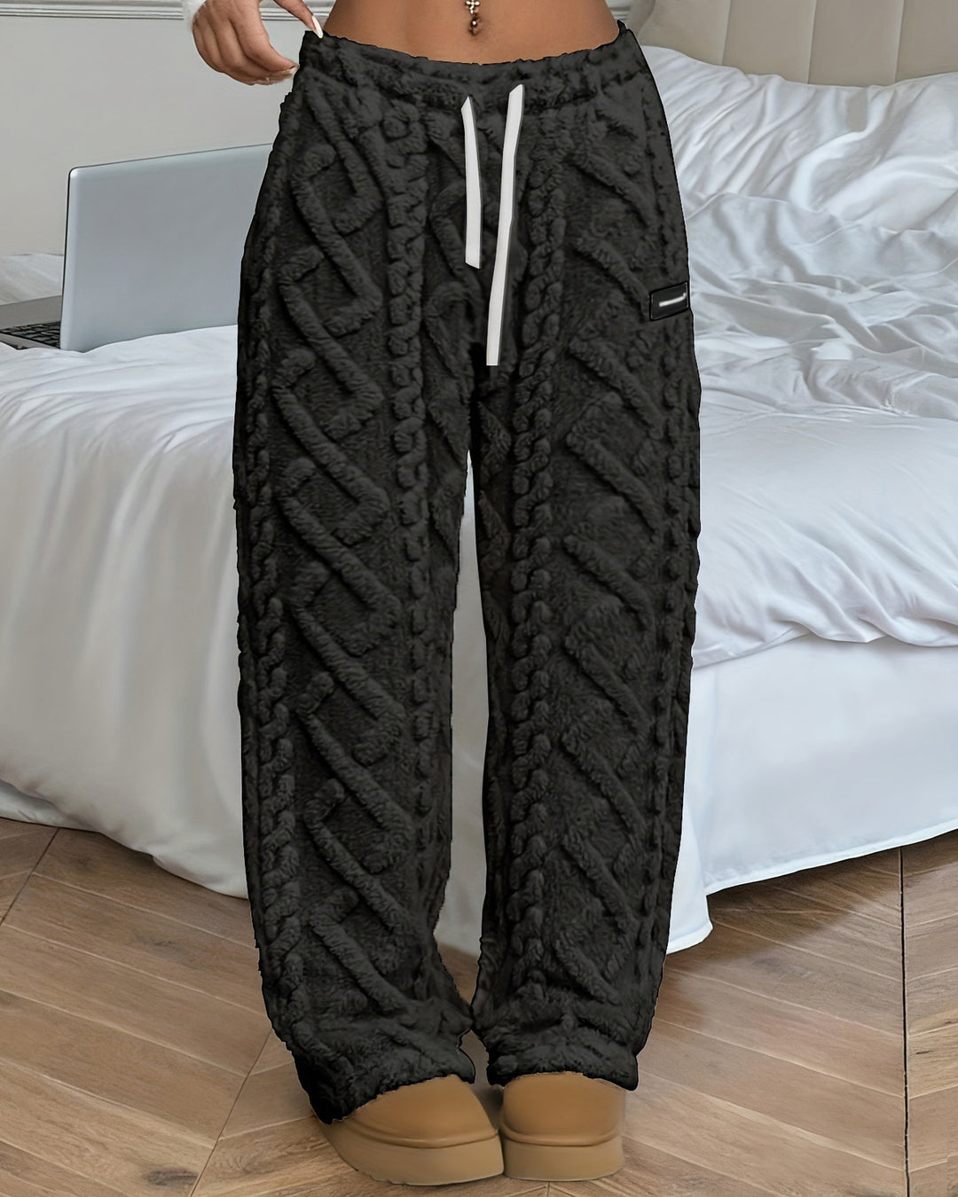 Women's Cable Knit Fuzzy Wide Leg Pants