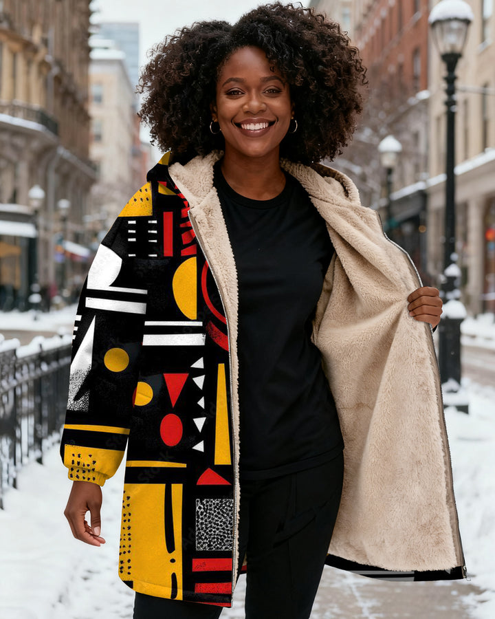 Ethnic African Pattern Long Sleeve Zip-Up Fleece Long Hoodies