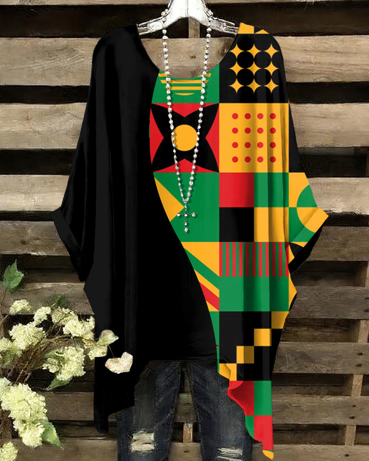 Abstract Tribal Art Round Neck Irregular Shirt