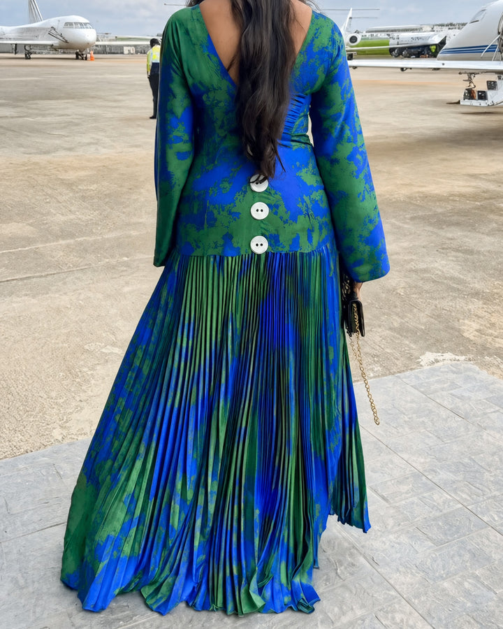 Satin Pleated Maxi Dress Statement Pleated Gown