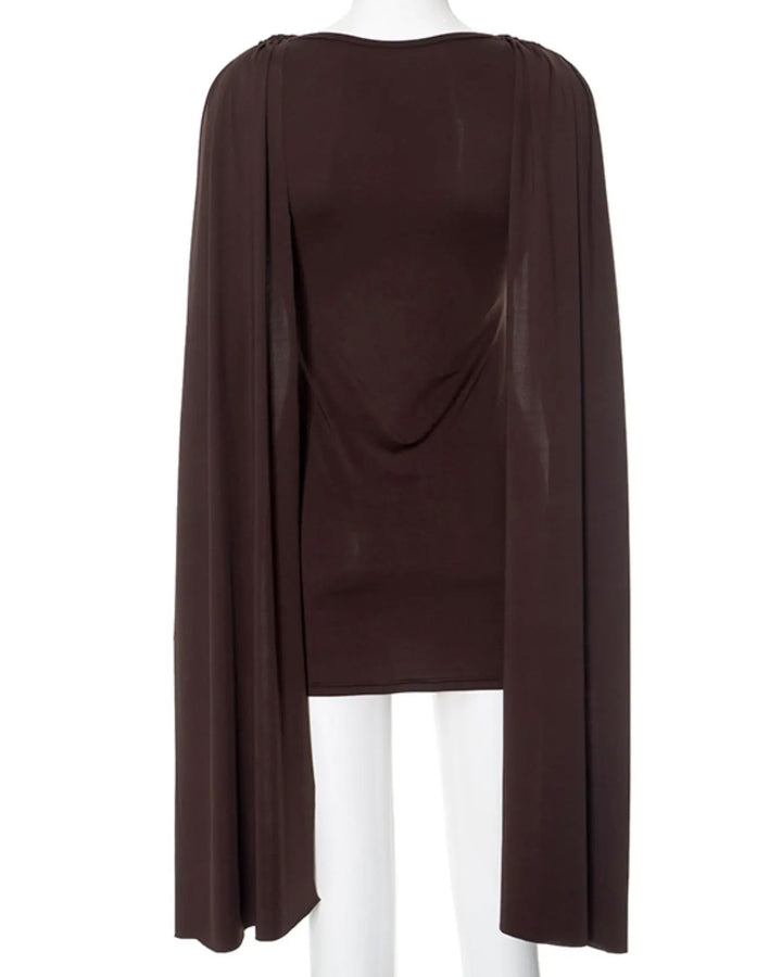 Women's Draped Cowl Neck Cape Sleeve Bodycon Mini Dress