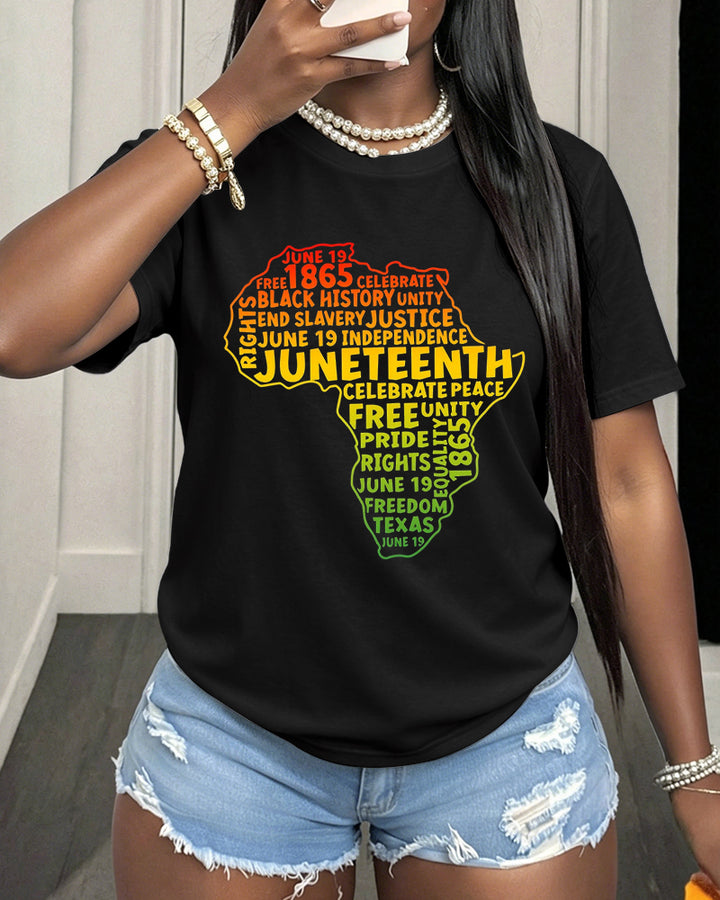 100% Cotton Juneteenth Fun African Map Crew Neck Short Sleeve Tshirt