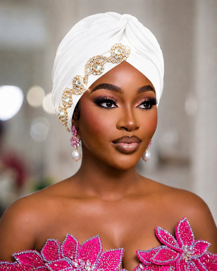 Floral Rhinestone Turban Hat