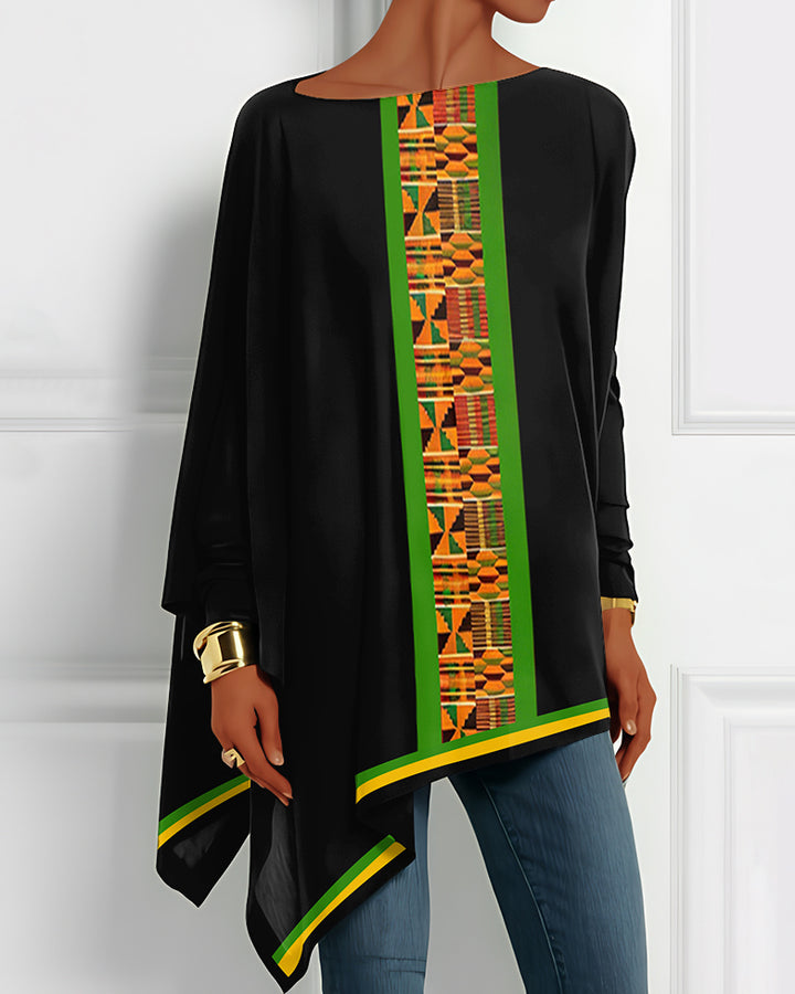 African Geometric Print Irregular Top