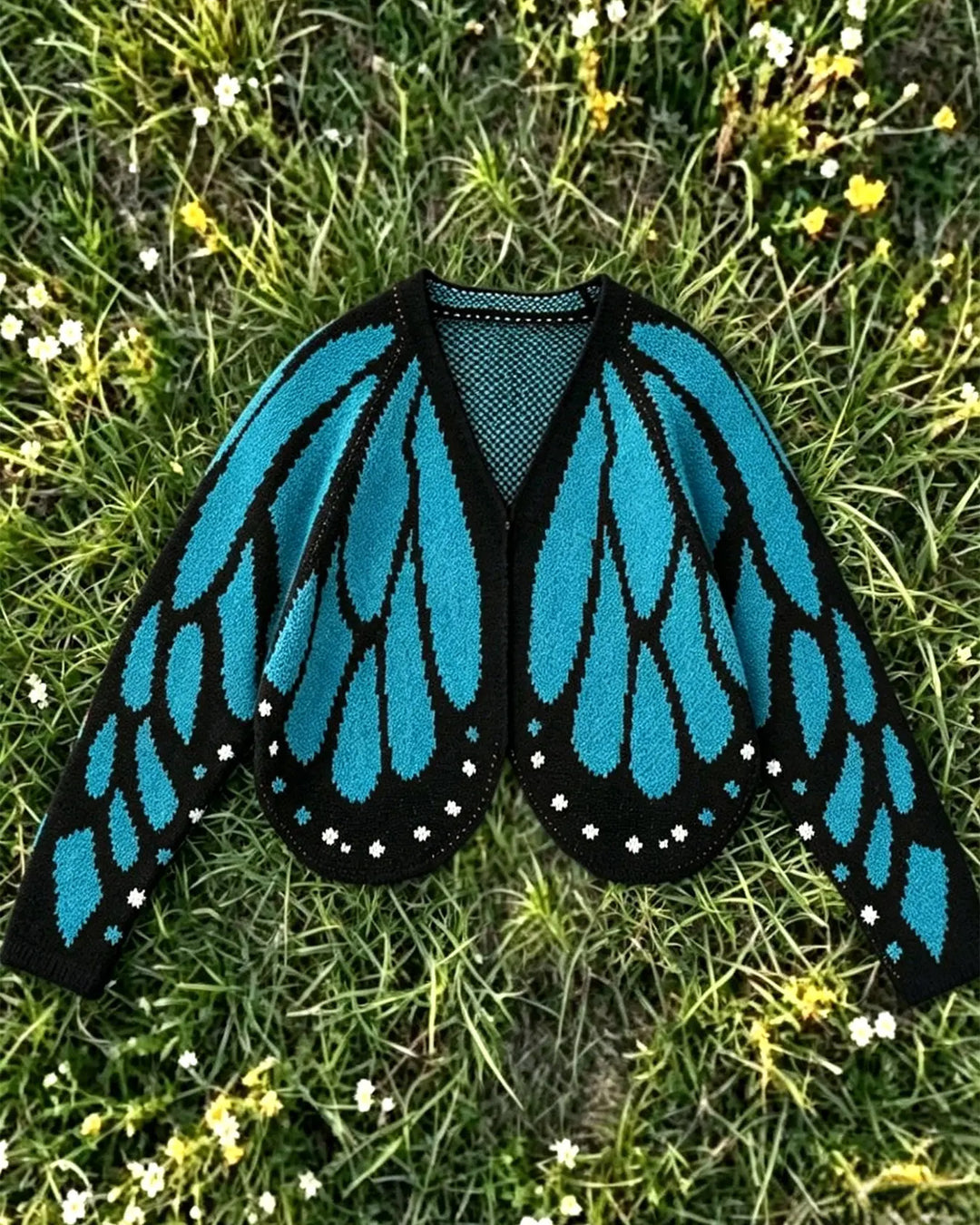 Women's Trendy Butterfly Wings Knit Cardigan, Front Open V Neck, Bat Sleeve Short Design