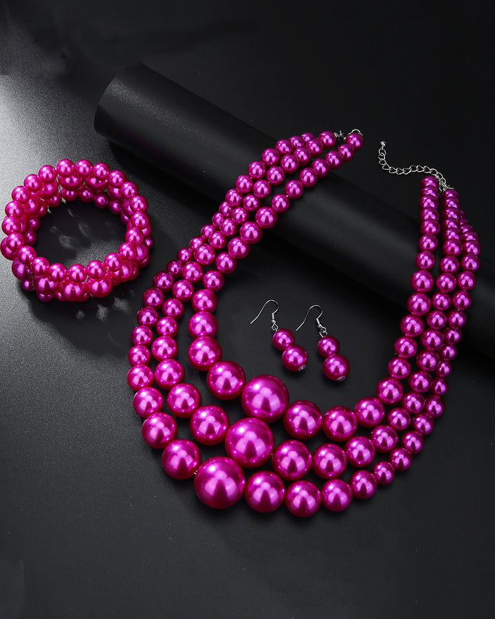 3pcs/set Elegant Imitation Pearl Multilayer Necklace Party Jewelry Set