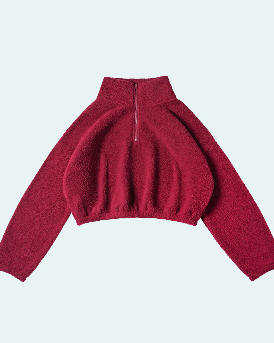 Women's Zip-up Stand Collar Loose-fit Fleece Sweatshirt