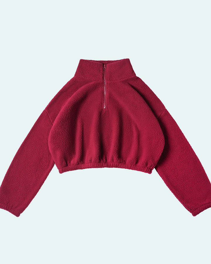 Women's Zip-up Stand Collar Loose-fit Fleece Sweatshirt