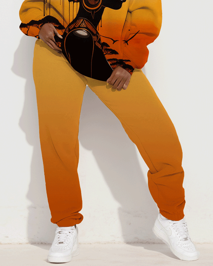 African Lady Gradient Painting Print Long Sleeve Sweatshirt Two Pieces Set