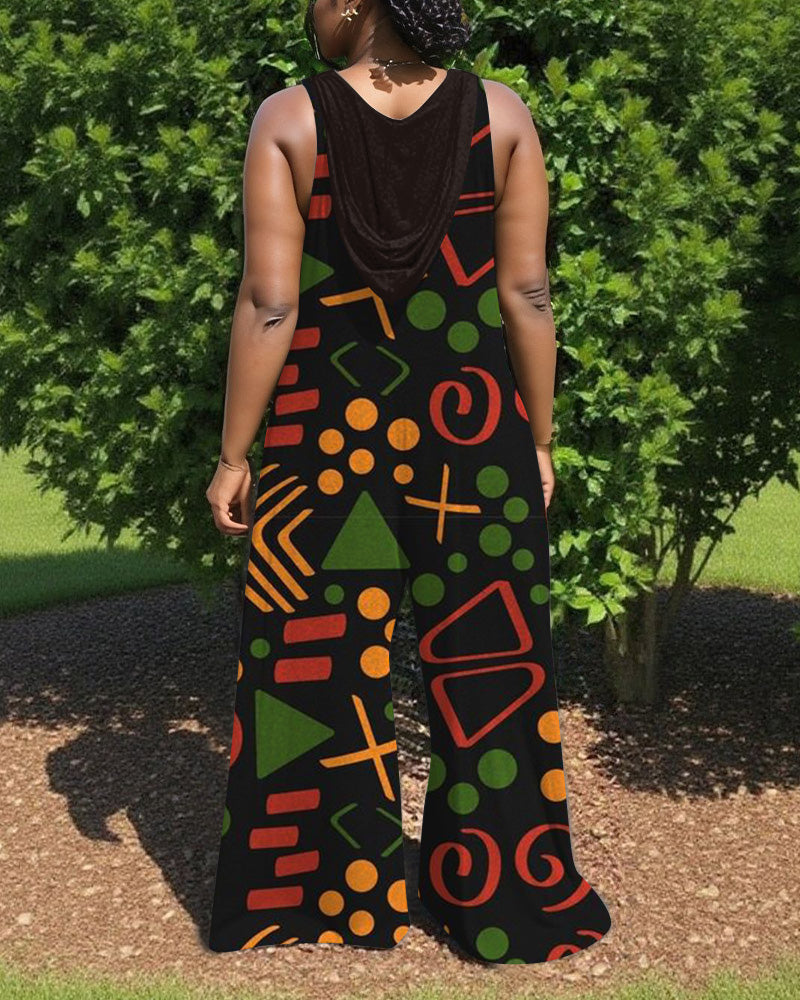 Juneteenth V-Neck Hooded Sleeveless Jumpsuit