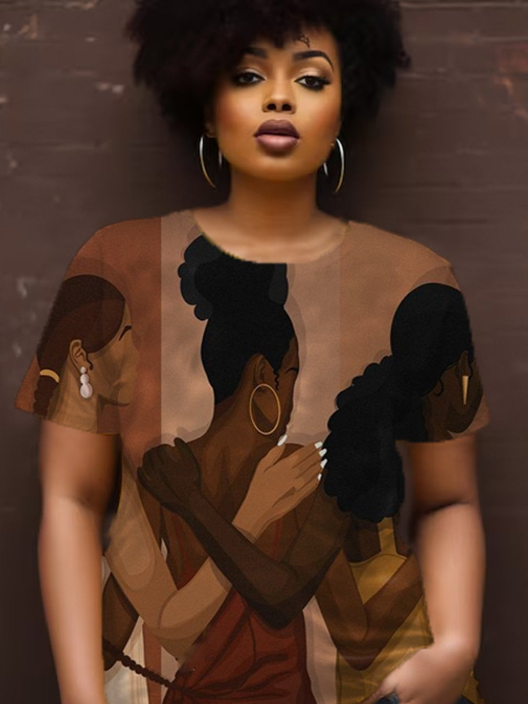 Retro Black Back Oil Painting Printed Short Sleeve T-shirt