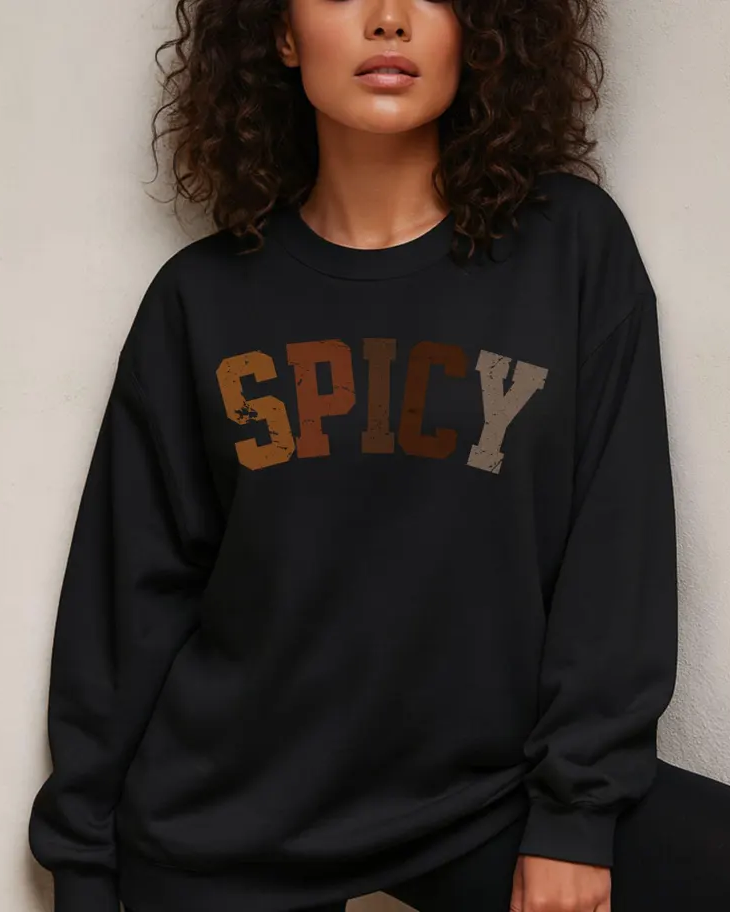 Spicy Letter Print Crewneck Long Sleeve Sweatshirt
