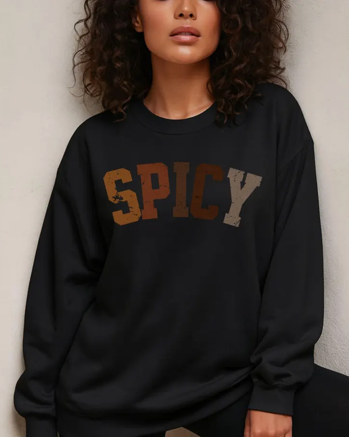 Spicy Letter Print Crewneck Long Sleeve Sweatshirt