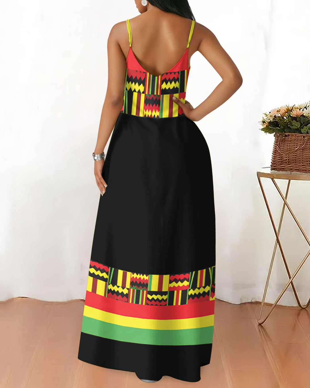 Sling Black History Month Reggae Print Pocket Maxi Dress