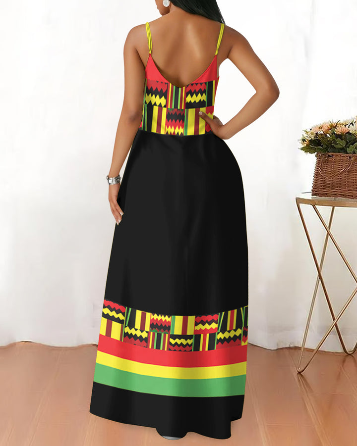 Sling Black History Month Reggae Print Pocket Maxi Dress