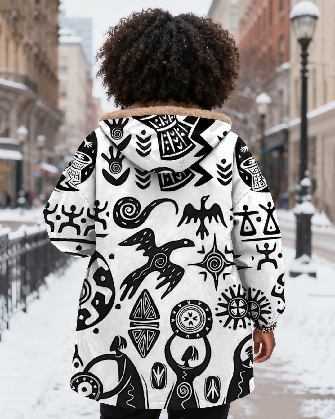 Retro Totem Prints Long Sleeve Zip-Up Fleece Long Hoodies