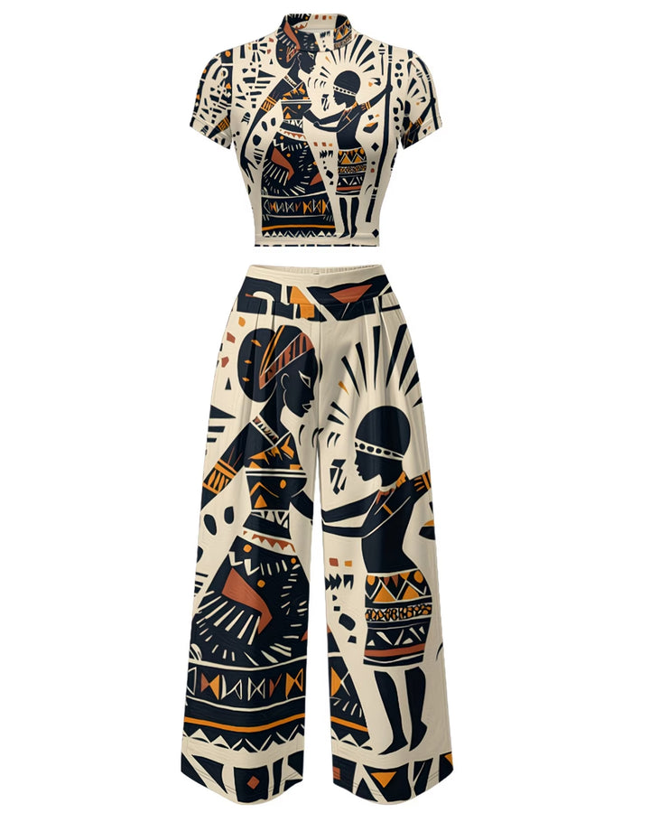 African Women Art Print High Waist Wide-leg Women's Two-piece Set