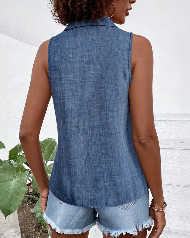 Women'S Single Button Sleeveless Shirt-Skin-friendly and Breathable