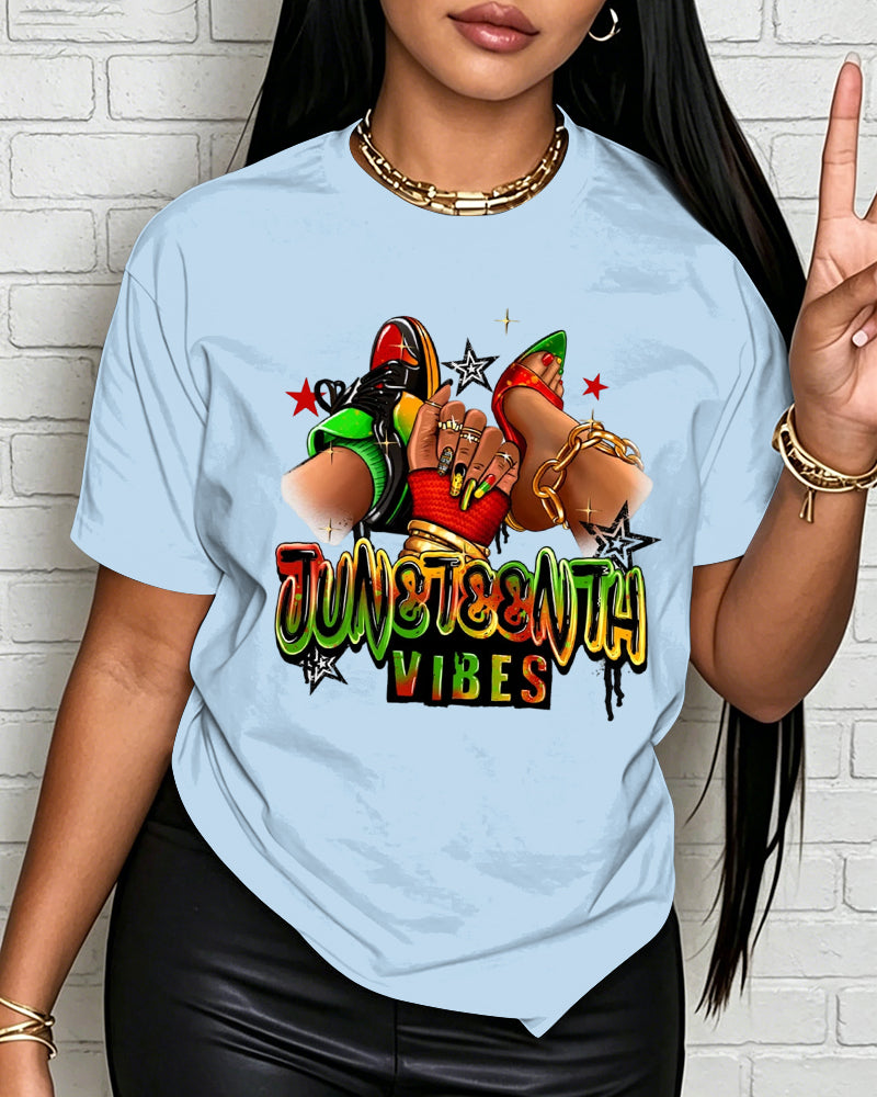 100% Cotton Juneteenth Vibes Sneaker and Heel Crew Neck Short Sleeve Tshirt