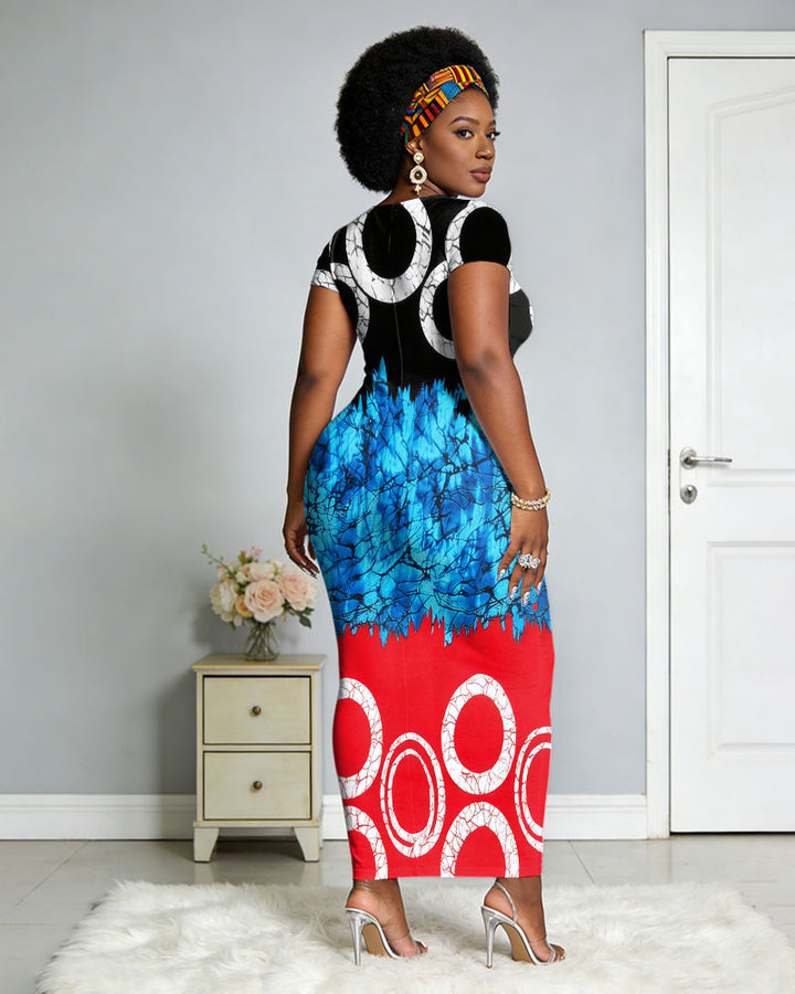Tie-Dye Geometric Short-Sleeved Dress