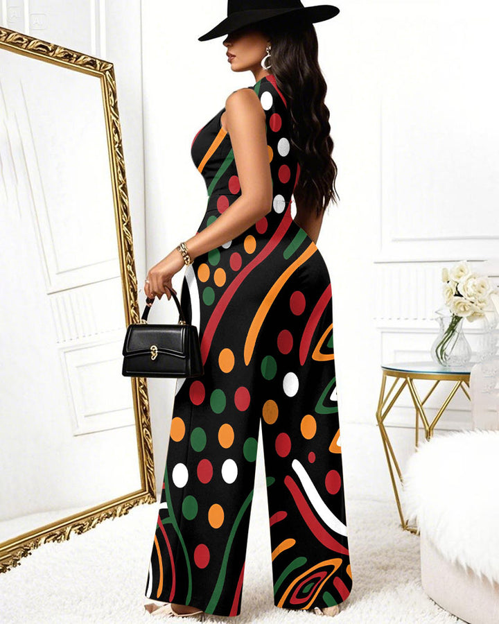 Vibrant African Geometric Patterns Wide Leg Jumpsuit