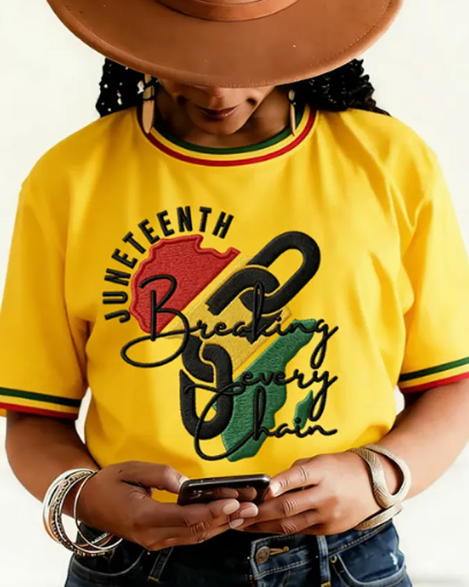 Women'S Juneteenth Breaking Every Chain Print Crew Neck Short Sleeve Tshirt