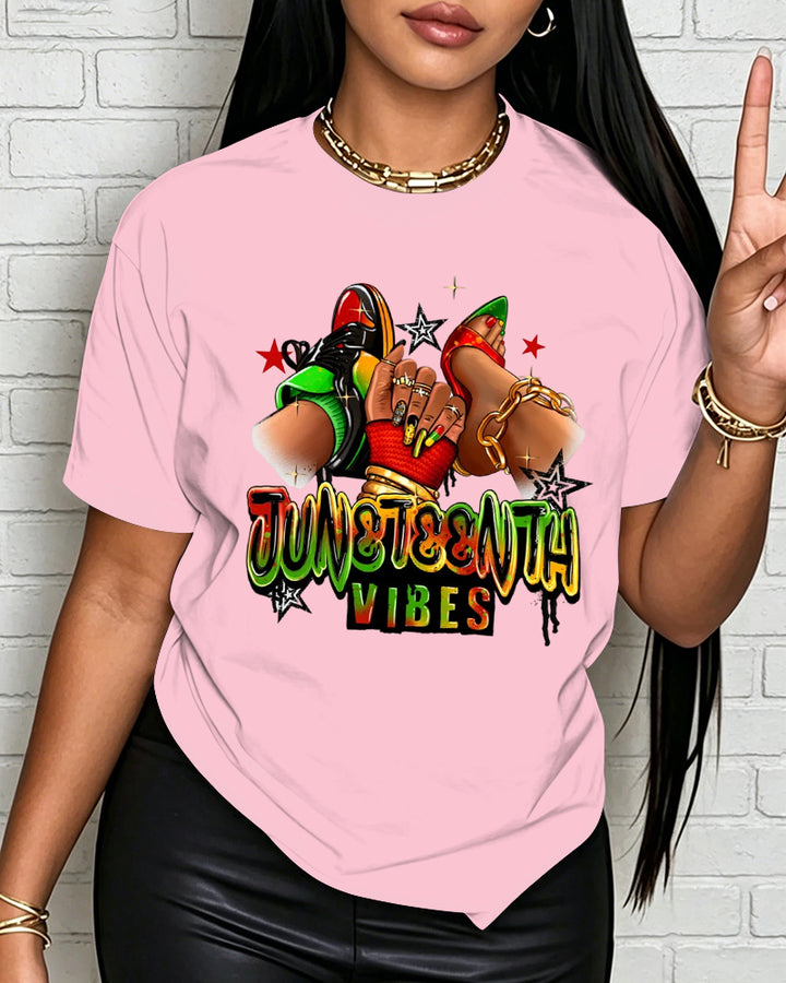 100% Cotton Juneteenth Vibes Sneaker and Heel Crew Neck Short Sleeve Tshirt