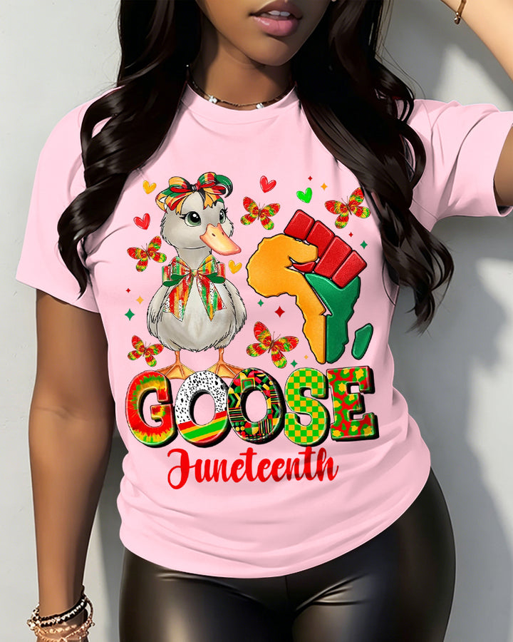 100% Cotton Juneteenth Goose Black Pride Goose Design Crew Neck Short Sleeve Tshirt