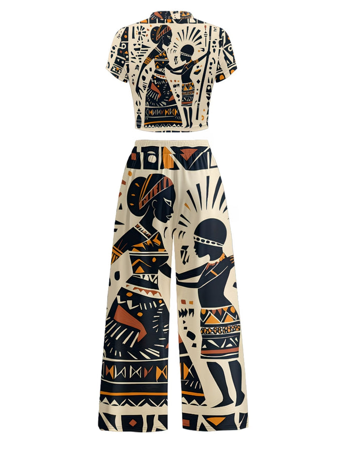 African Women Art Print High Waist Wide-leg Women's Two-piece Set