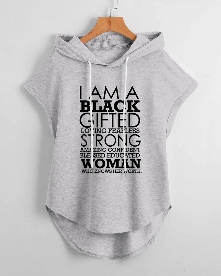I am a Black Gifted Hem Drawstring Hooded Tee