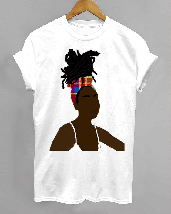 Black Woman with Dreadlocks Crew Neck Short Sleeve Cotton T-Shirt
