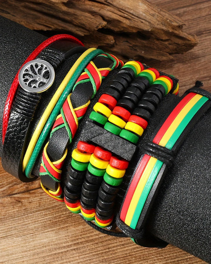 Jamaican Reggae Color Peace Tree Multi-piece Wooden Bead Bracelets