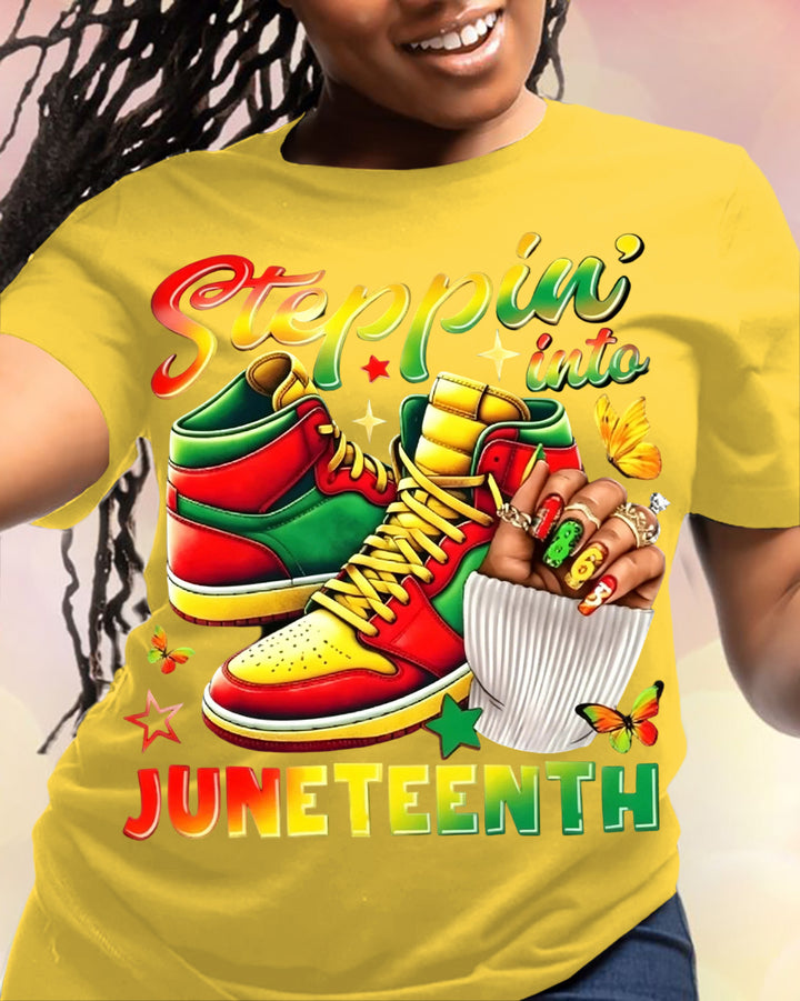 100% Cotton Steppin' Into Juneteenth Crew Neck Short Sleeve Tshirt