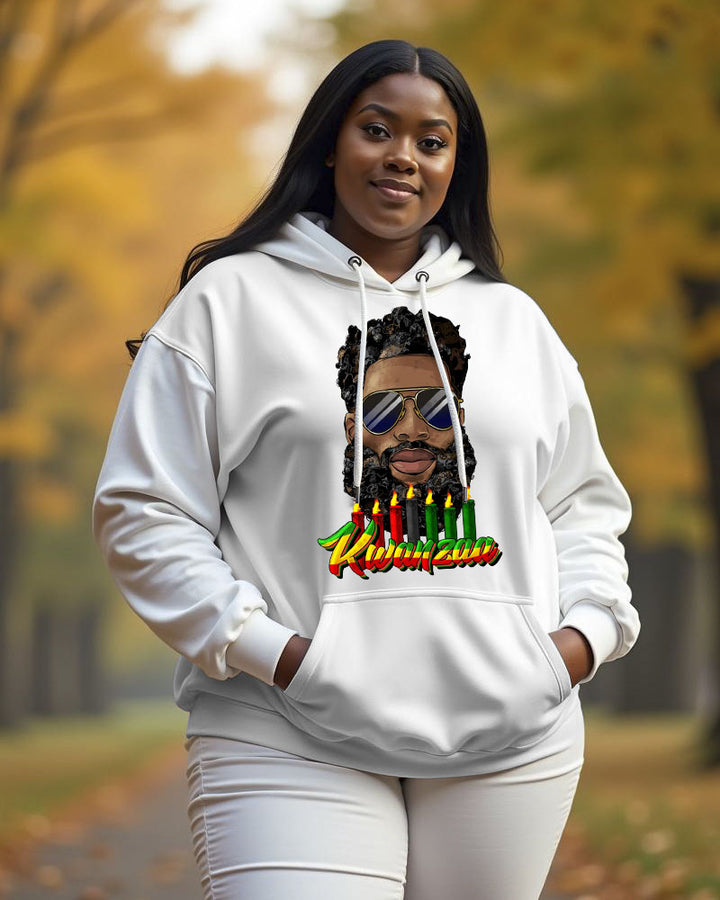 Women's Kwanzaa Black Boy's Printed Long Sleeve Pocket Hoodie