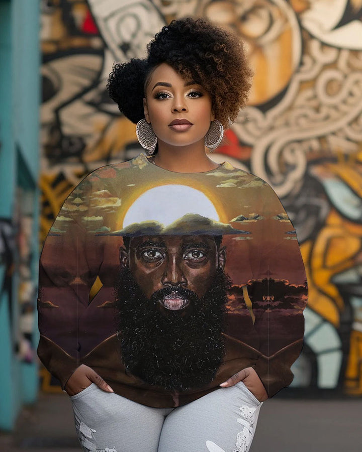 Women's Christian Black Jesus Sunrise Illustration Printed Crewneck Sweatshirts]