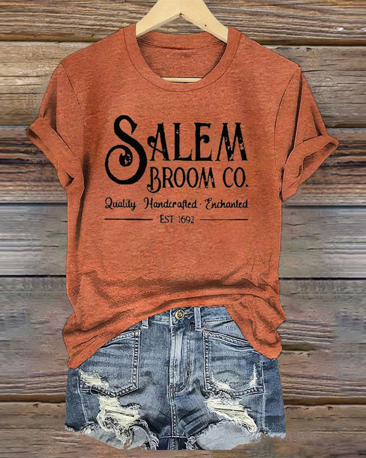 Salem Broom Co Quality Handcrafted Enchanted Est 1692 Halloween T-Shirt