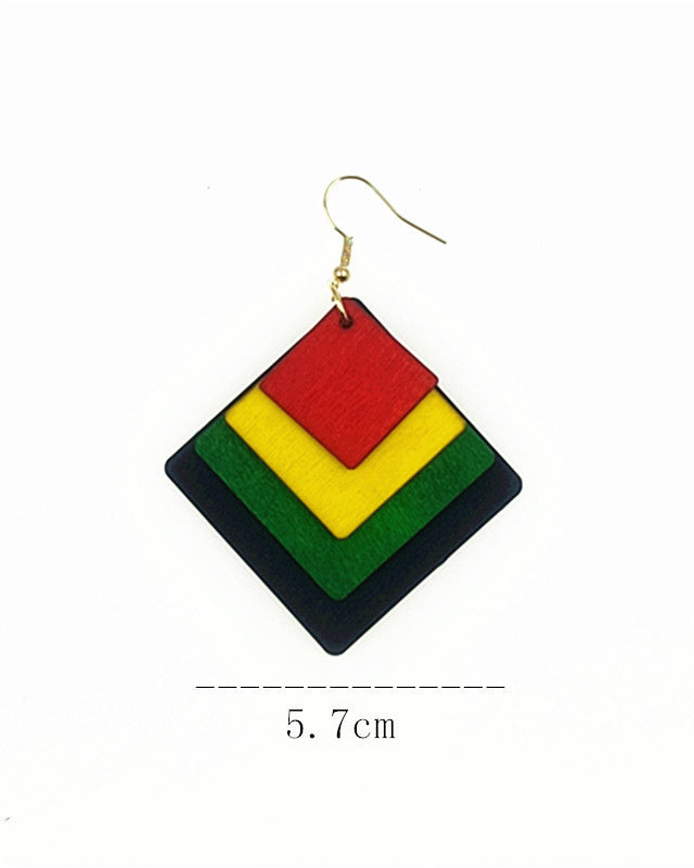 Square Multicolor Wood Slice Cut Earrings