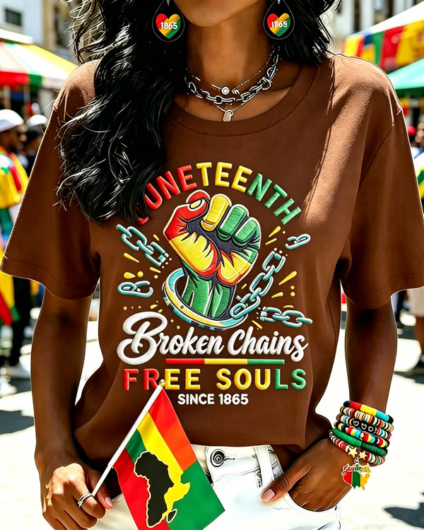 100% Cotton Juneteenth Broken Chains Crew Neck Short Sleeve Tshirt
