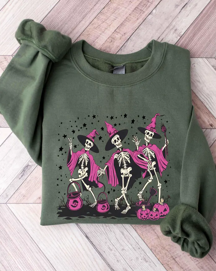 Halloween Dancing Skeleton Cotton Long Sleeve Sweatshirt