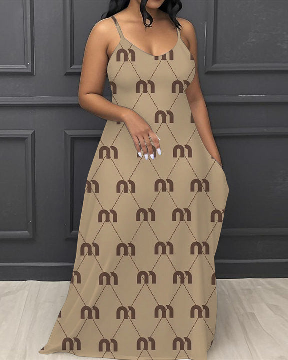 Alphabet Geometric Series V-Neck Pocket Cami Dress