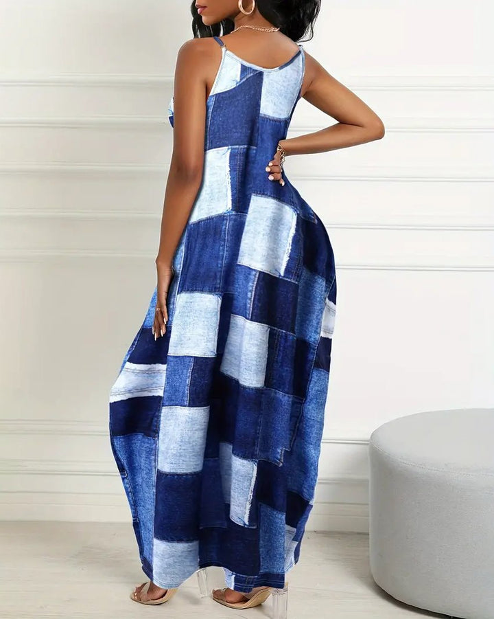 Sling Denim Patch Print Dress