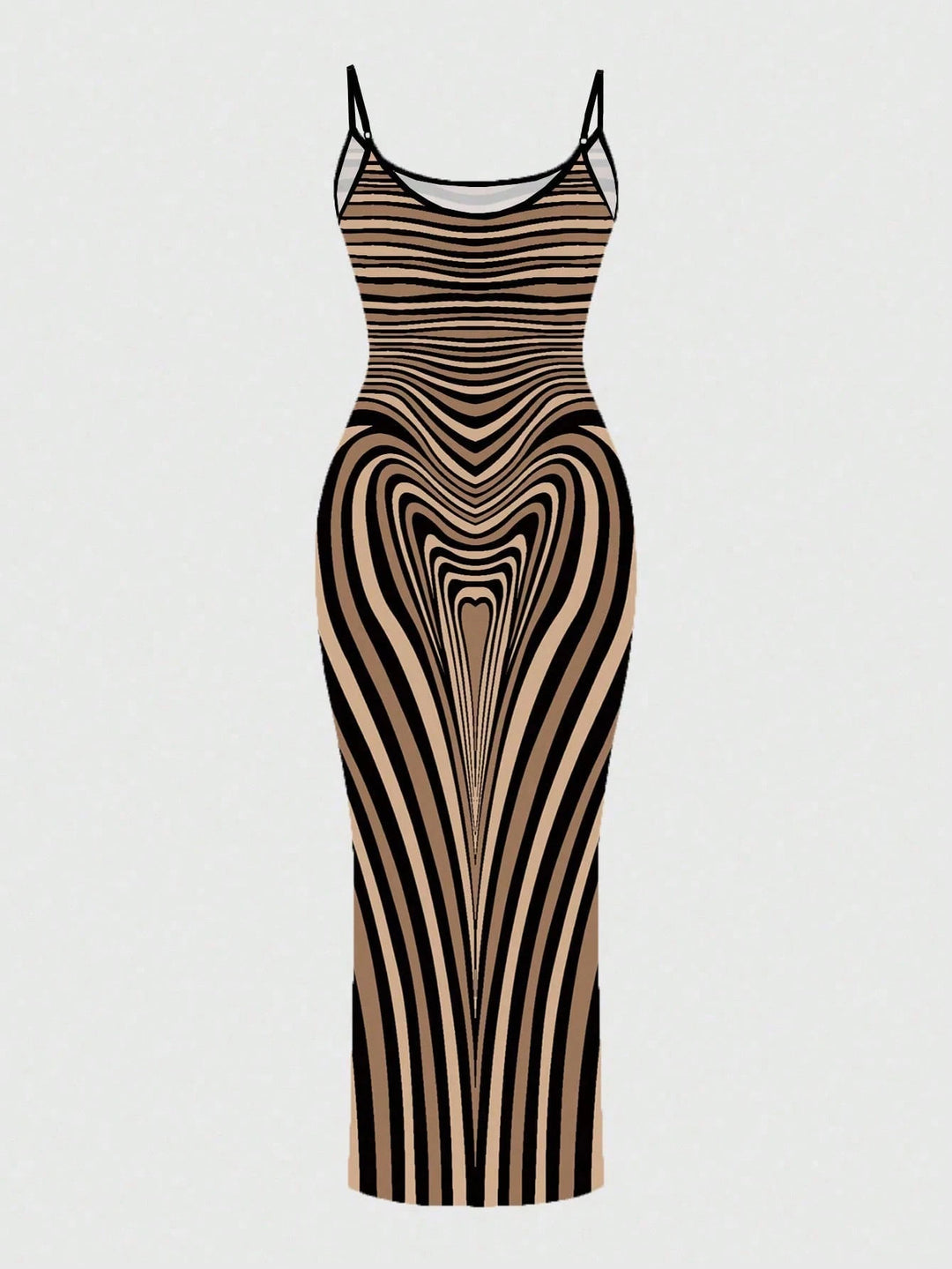 Sexy Color-blocked Wavy Stripes Print Spaghetti Strap Bodycon Maxi Dress