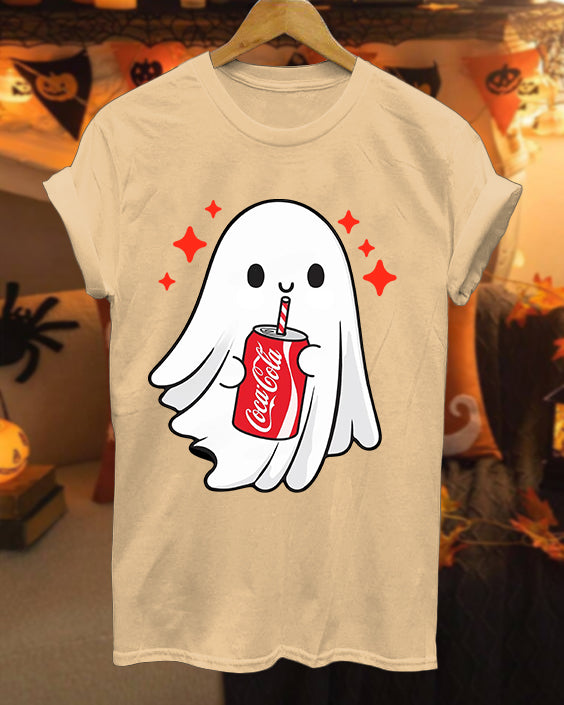 Cute Halloween Ghost 100% Cotton Crew Neck Short Sleeve Tshirt