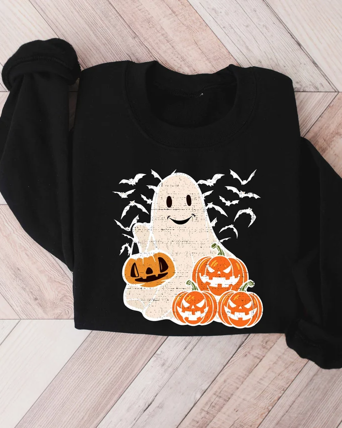 Halloween Funny Ghost Pumpkin Cotton Long Sleeve Sweatshirt