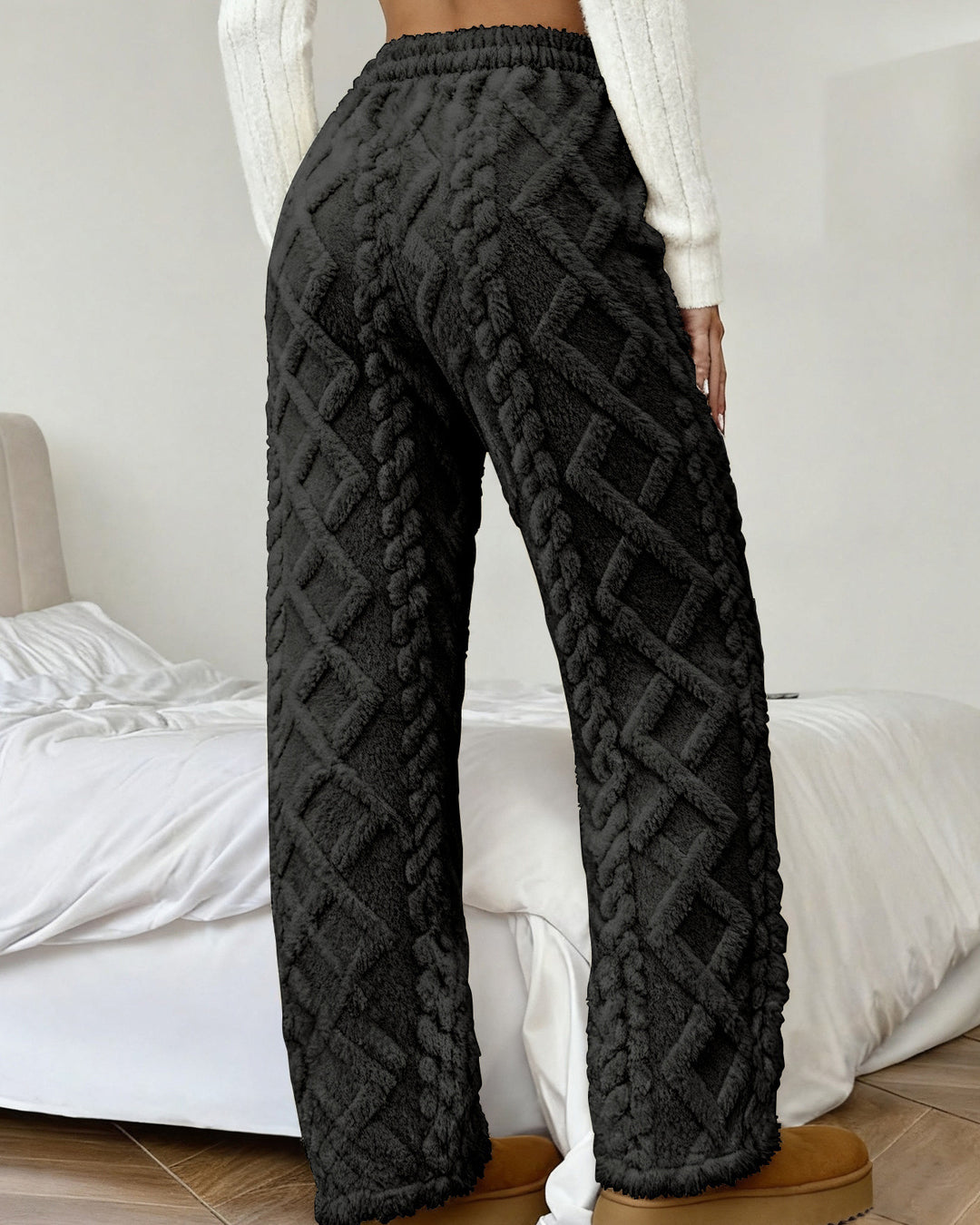 Women's Cable Knit Fuzzy Wide Leg Pants