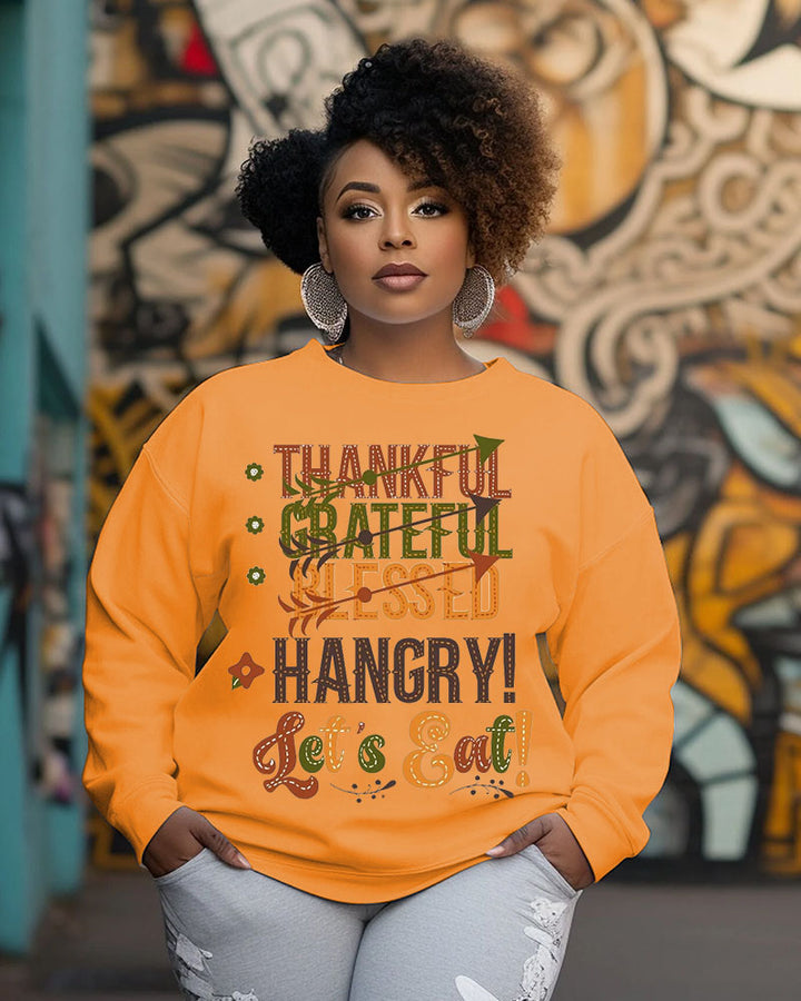 Thankful Grateful Blessed Print Crewneck Long Sleeve Sweatshirt