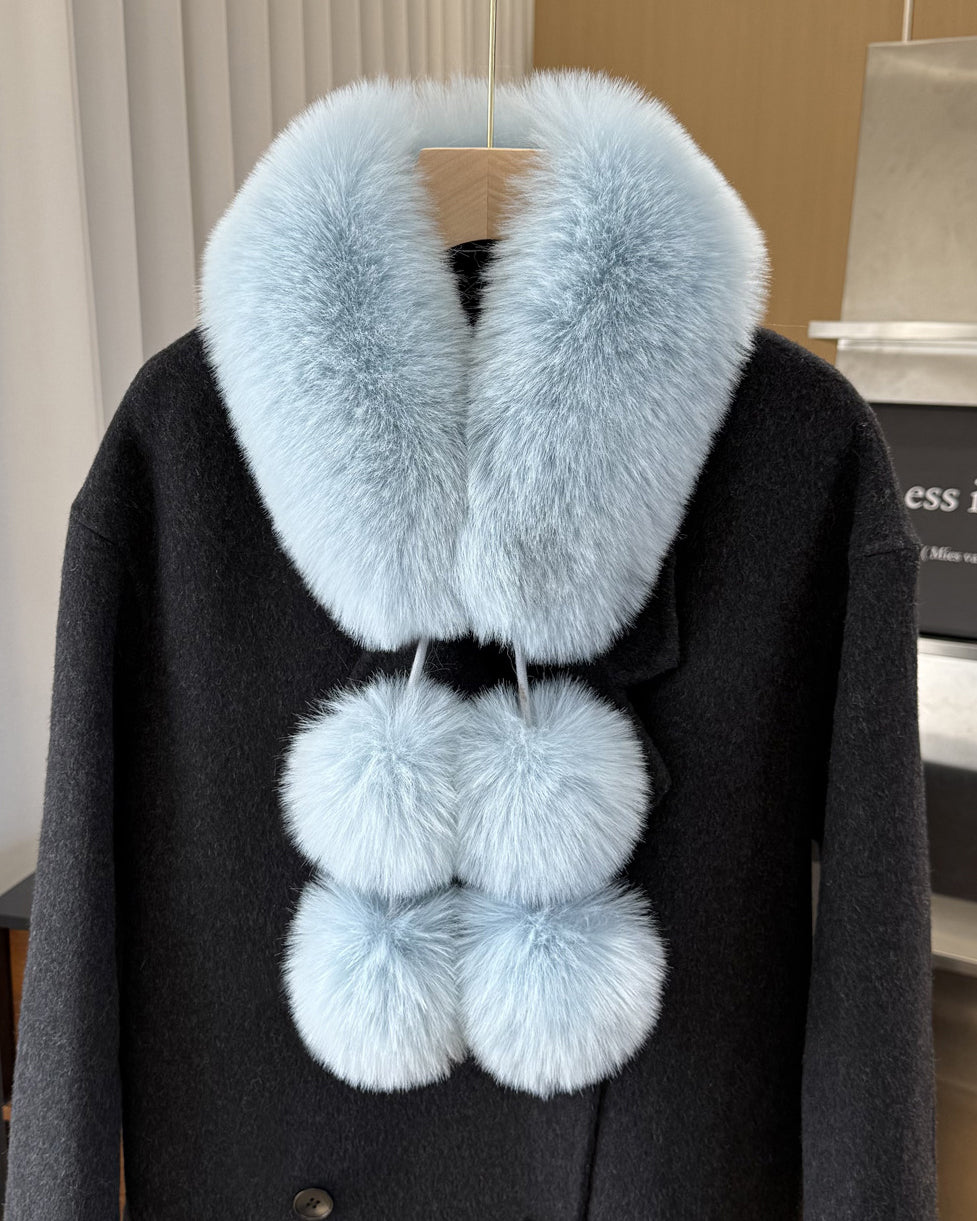 Women's Faux Fur Collar Scarf with Pom Poms