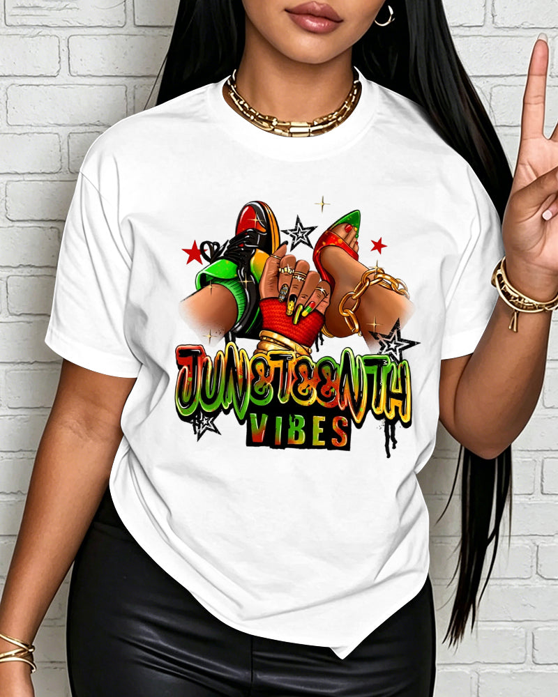 100% Cotton Juneteenth Vibes Sneaker and Heel Crew Neck Short Sleeve Tshirt